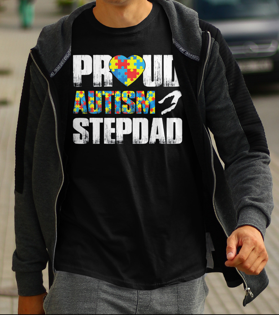 Proud Autism Stepdad Heart Puzzle T-Shirt