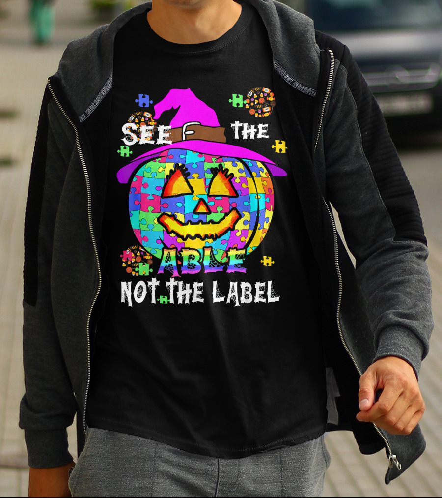 See The Able Not The Label Autism Awareness Pumpkin Puzzle Halloween T-Shirt