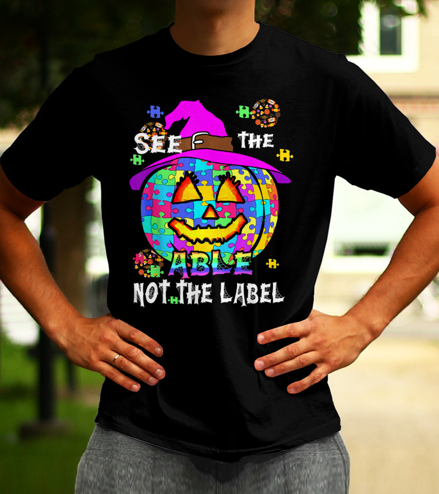See The Able Not The Label Autism Awareness Pumpkin Puzzle Halloween T-Shirt