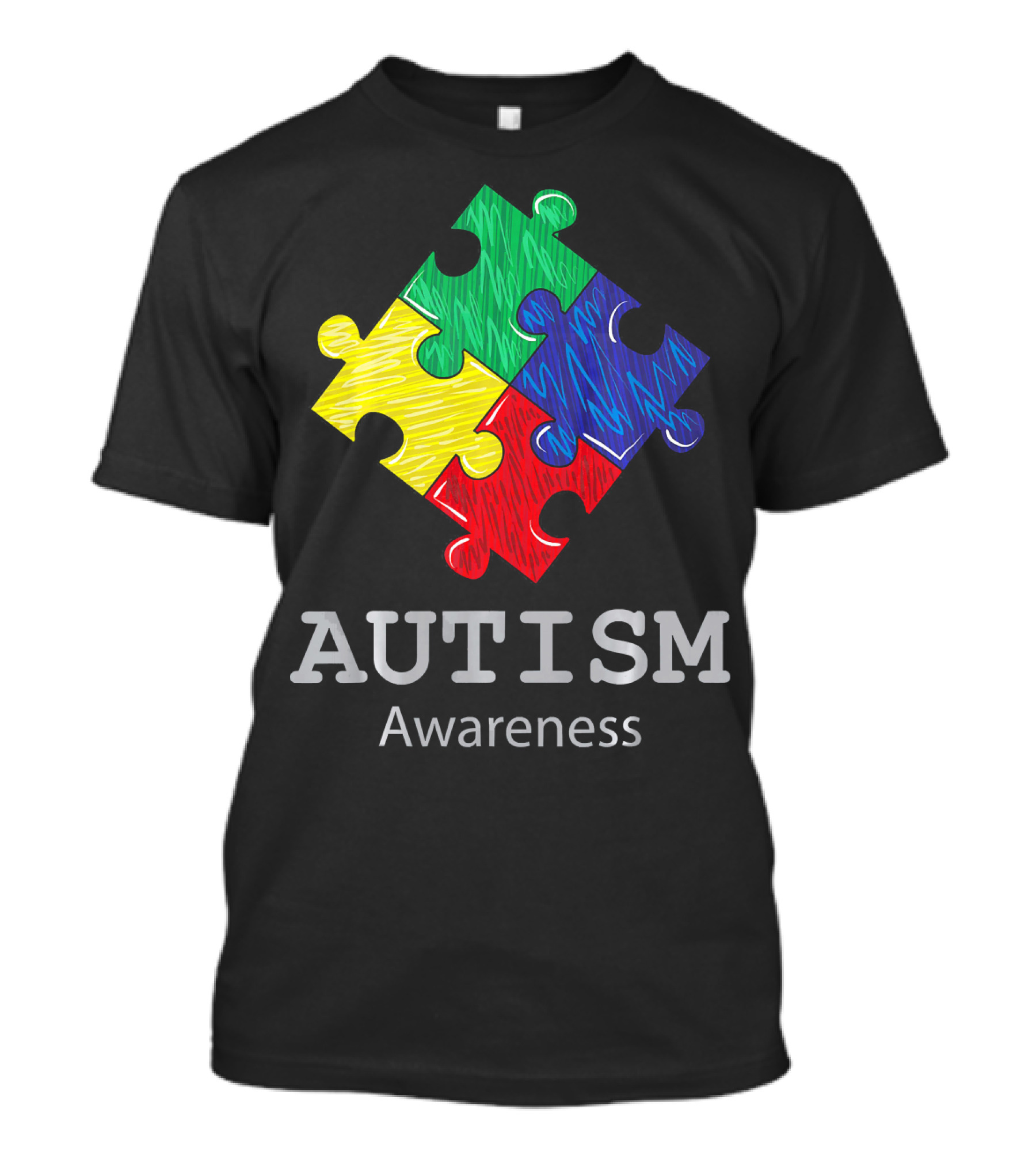 Autism Awareness Colorful Hand Drawn Puzzle Piece T-Shirt