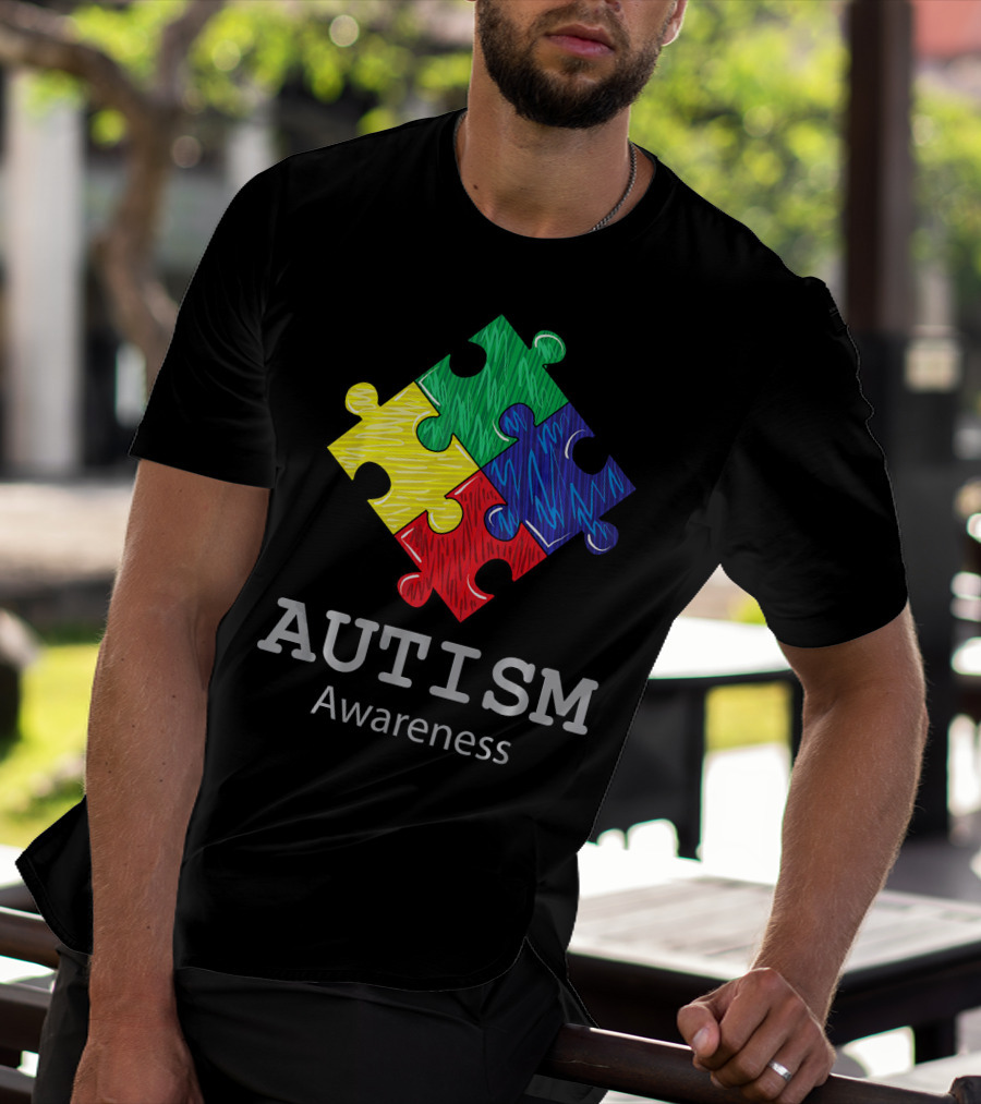 Autism Awareness Colorful Hand Drawn Puzzle Piece T-Shirt