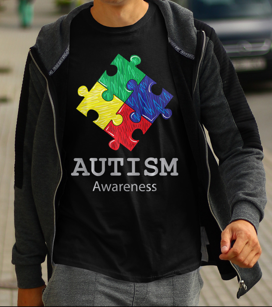 Autism Awareness Colorful Hand Drawn Puzzle Piece T-Shirt