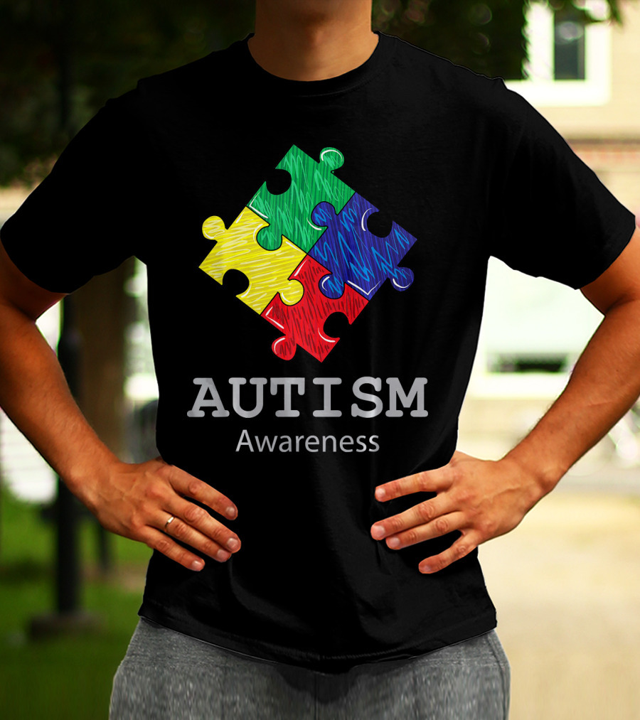 Autism Awareness Colorful Hand Drawn Puzzle Piece T-Shirt
