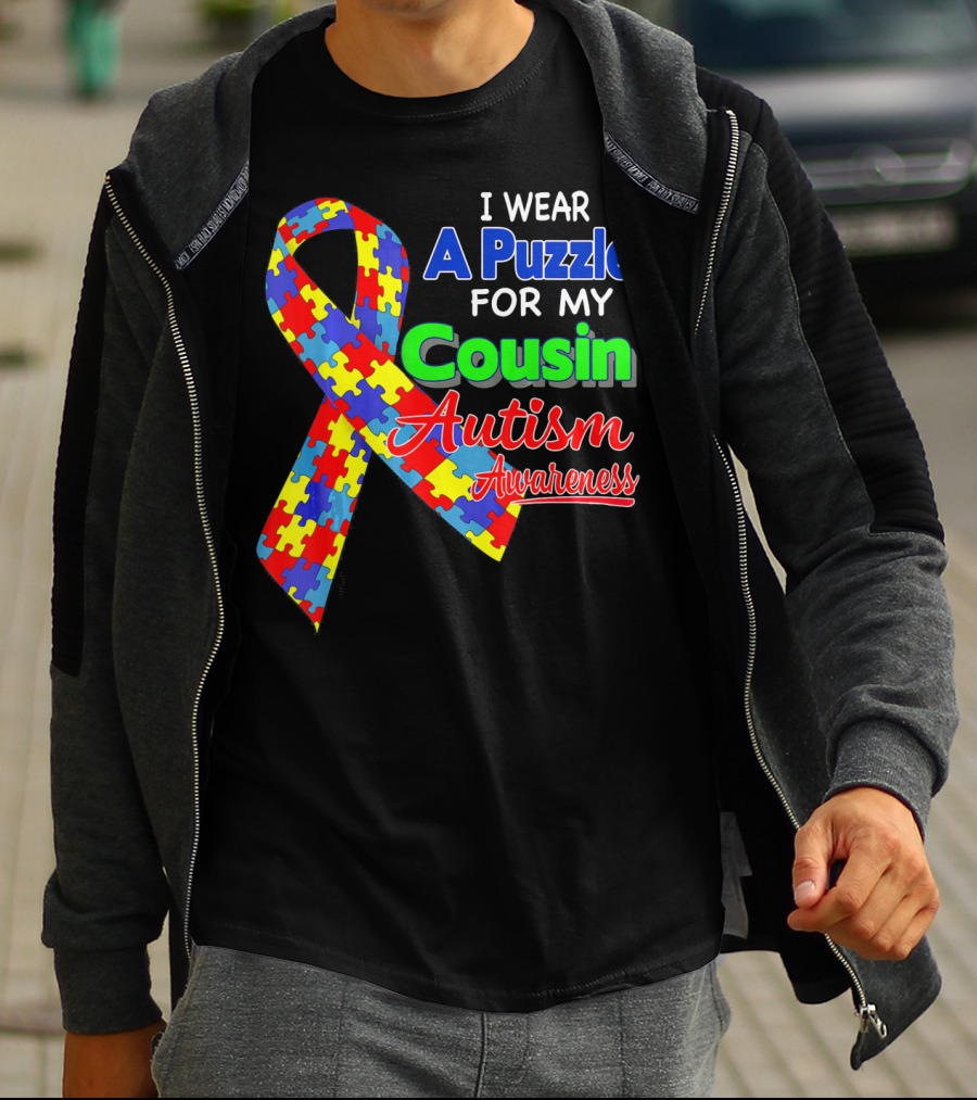 I Wear A Puzzle For My Cousin Autism Awareness T-Shirt