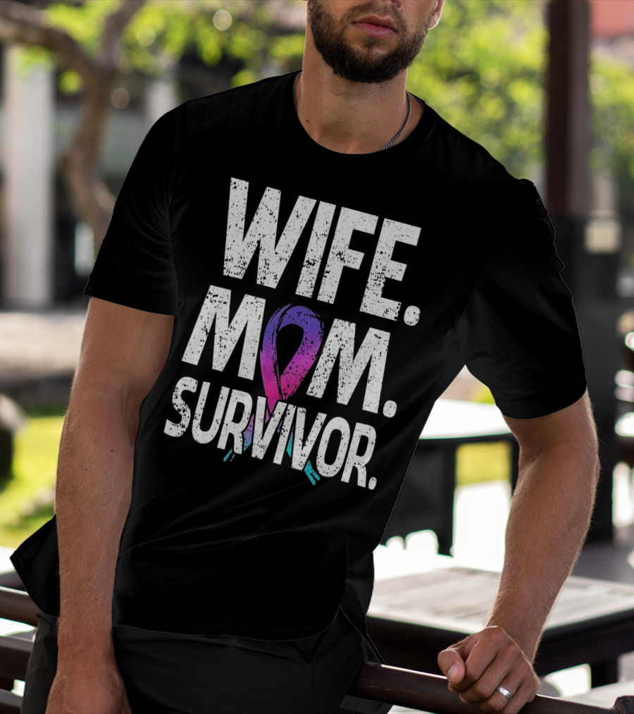 Wife Mom Survivor Thyroid Cancer Awareness T-Shirt