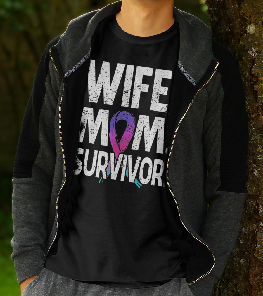 Wife Mom Survivor Thyroid Cancer Awareness T-Shirt