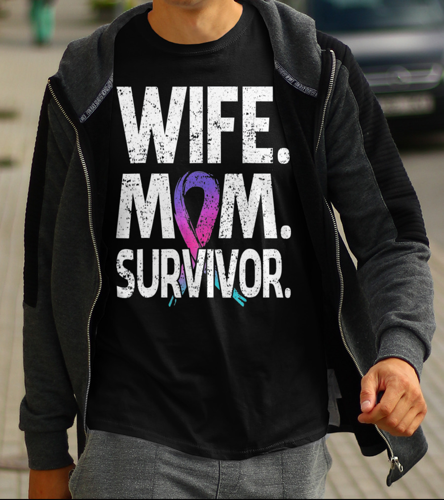 Wife Mom Survivor Thyroid Cancer Awareness T-Shirt