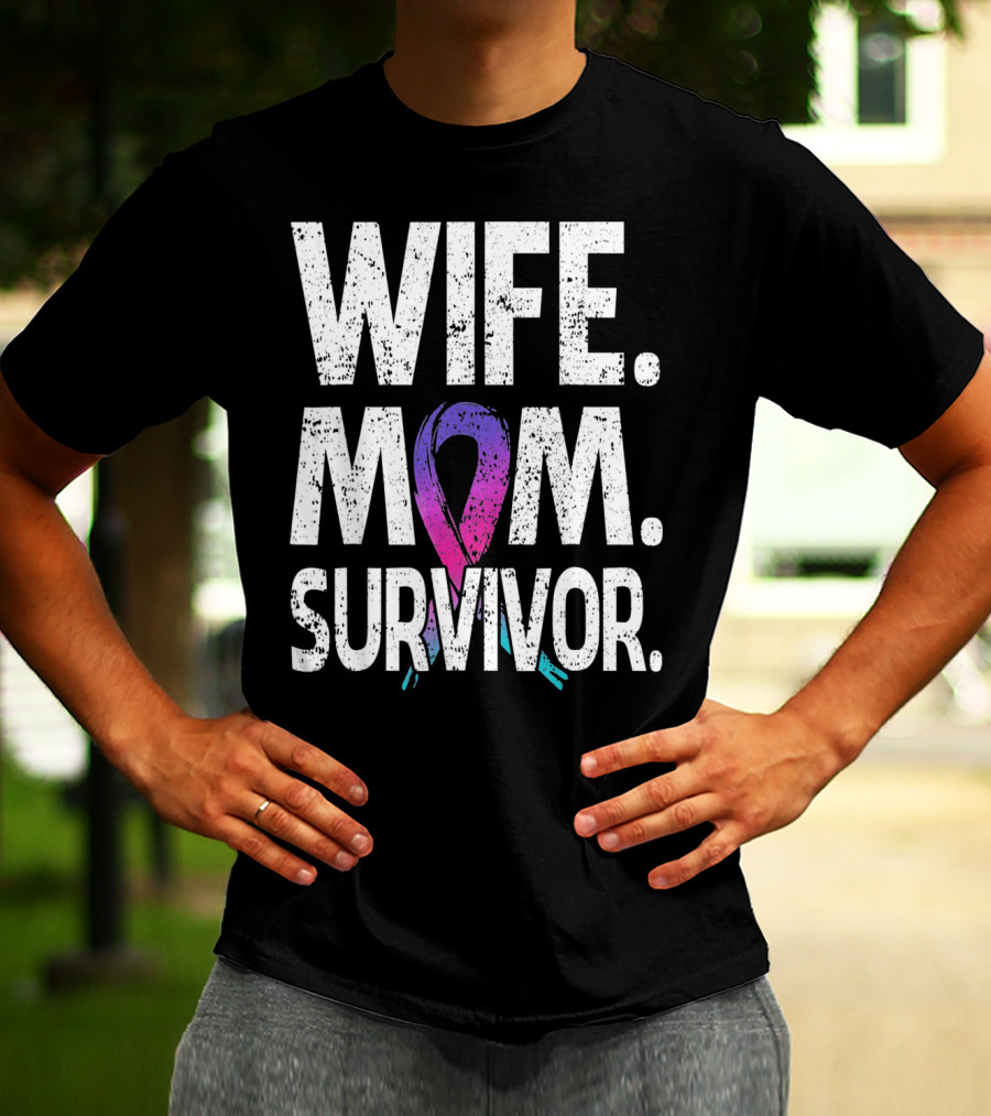 Wife Mom Survivor Thyroid Cancer Awareness T-Shirt