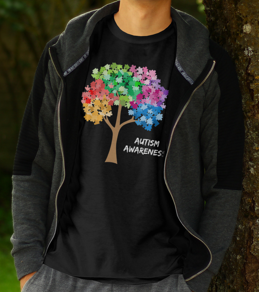 Autism Awareness Puzzles Tree Adults Rainbow T-Shirt