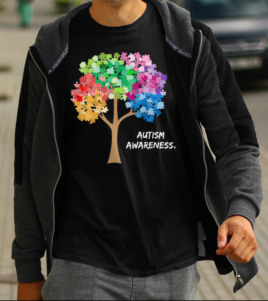 Autism Awareness Puzzles Tree Adults Rainbow T-Shirt