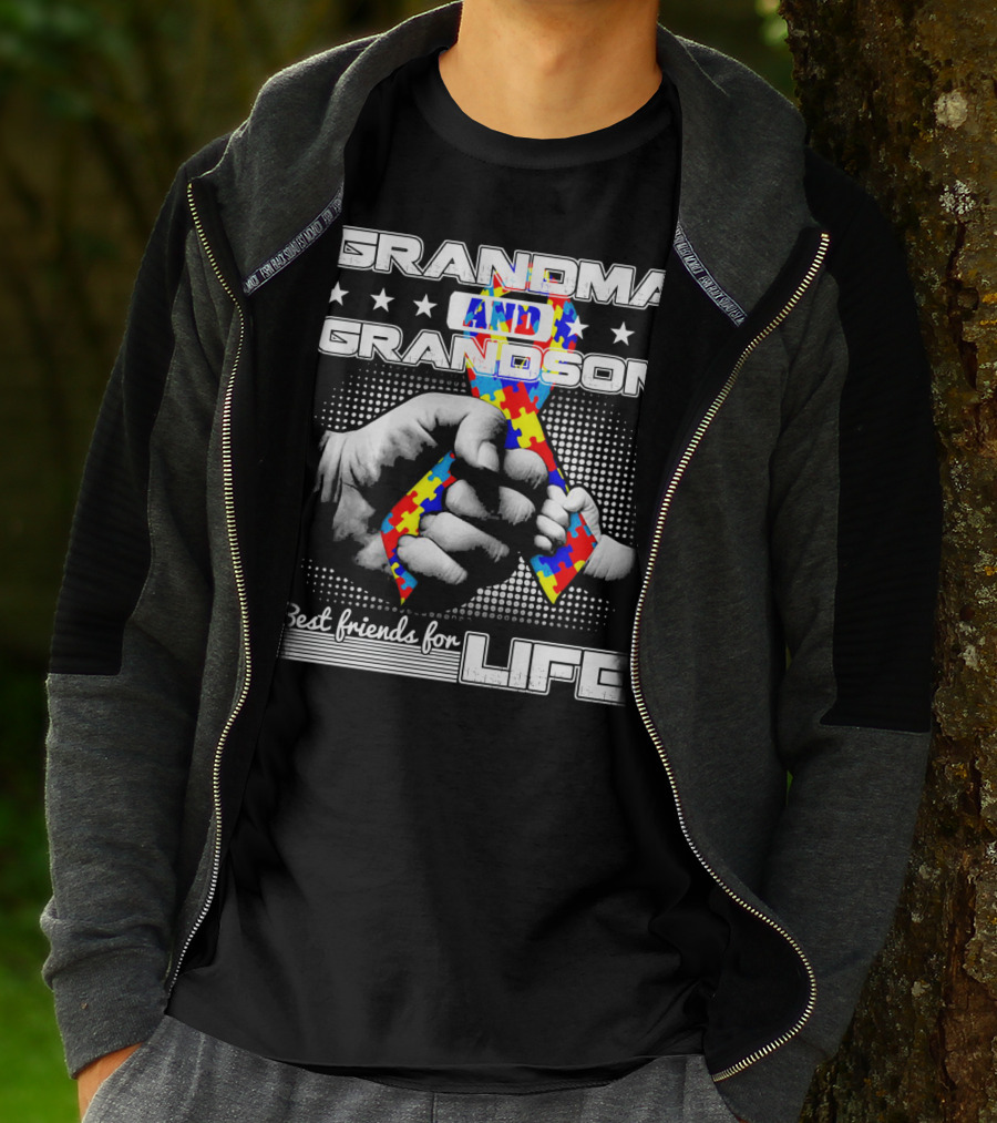 Grandma And Grandson Best Friends For Life Autism Puzzle T-Shirt
