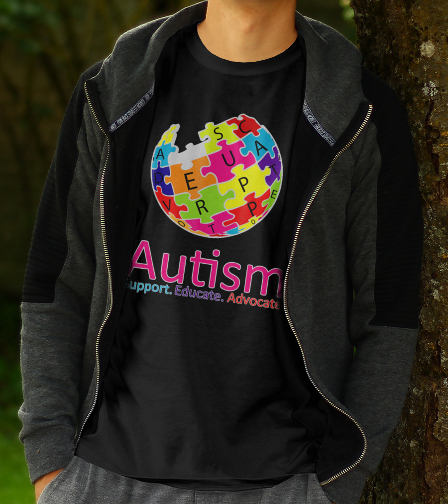 Autism Support Educate Advocate Puzzle Globe T-Shirt