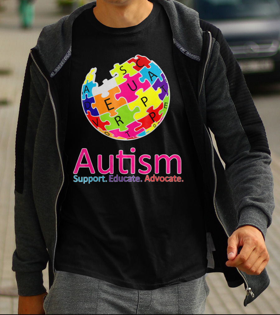 Autism Support Educate Advocate Puzzle Globe T-Shirt