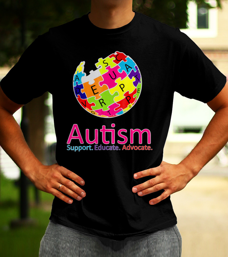Autism Support Educate Advocate Puzzle Globe T-Shirt