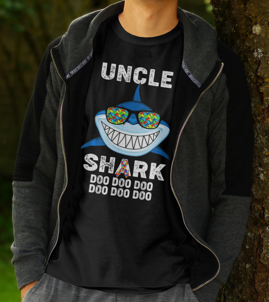 Uncle Shark Doo Doo Doo Autism Awareness Puzzle Sunglasses T-Shirt