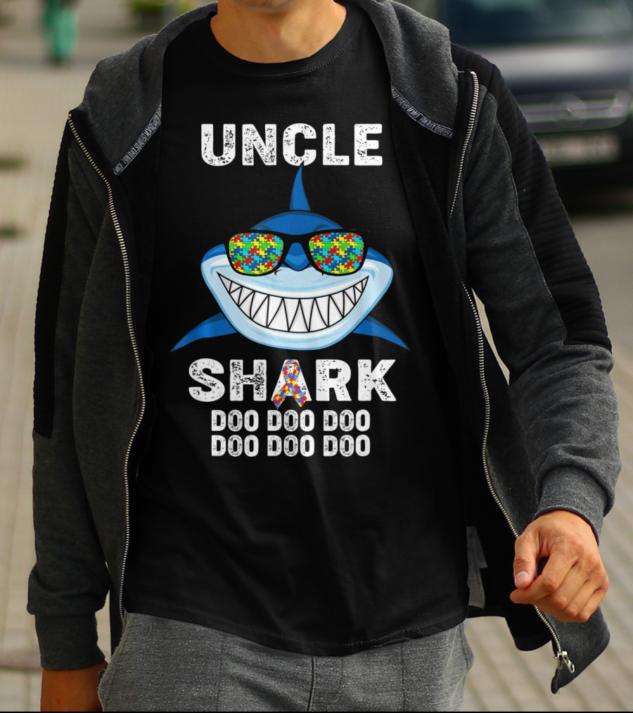 Uncle Shark Doo Doo Doo Autism Awareness Puzzle Sunglasses T-Shirt