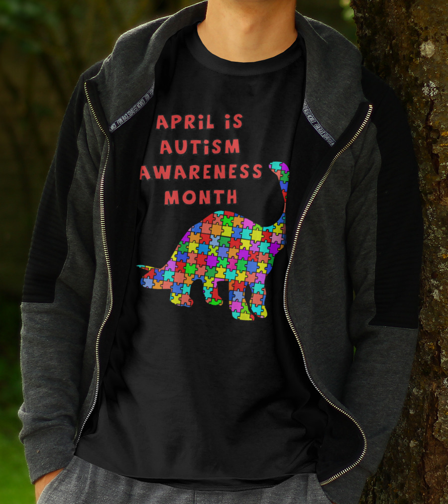 April Is Autism Awareness Month Jigsaw Dinosaur T-Shirt