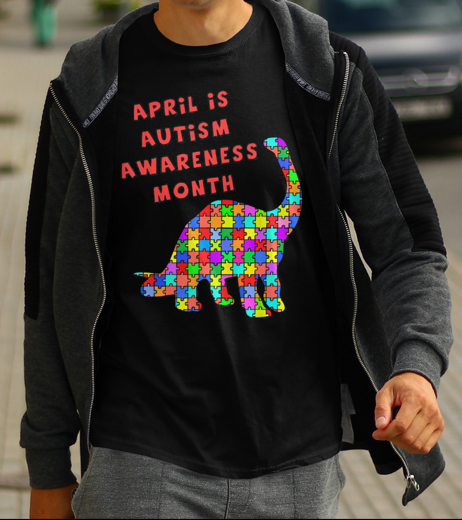 April Is Autism Awareness Month Jigsaw Dinosaur T-Shirt