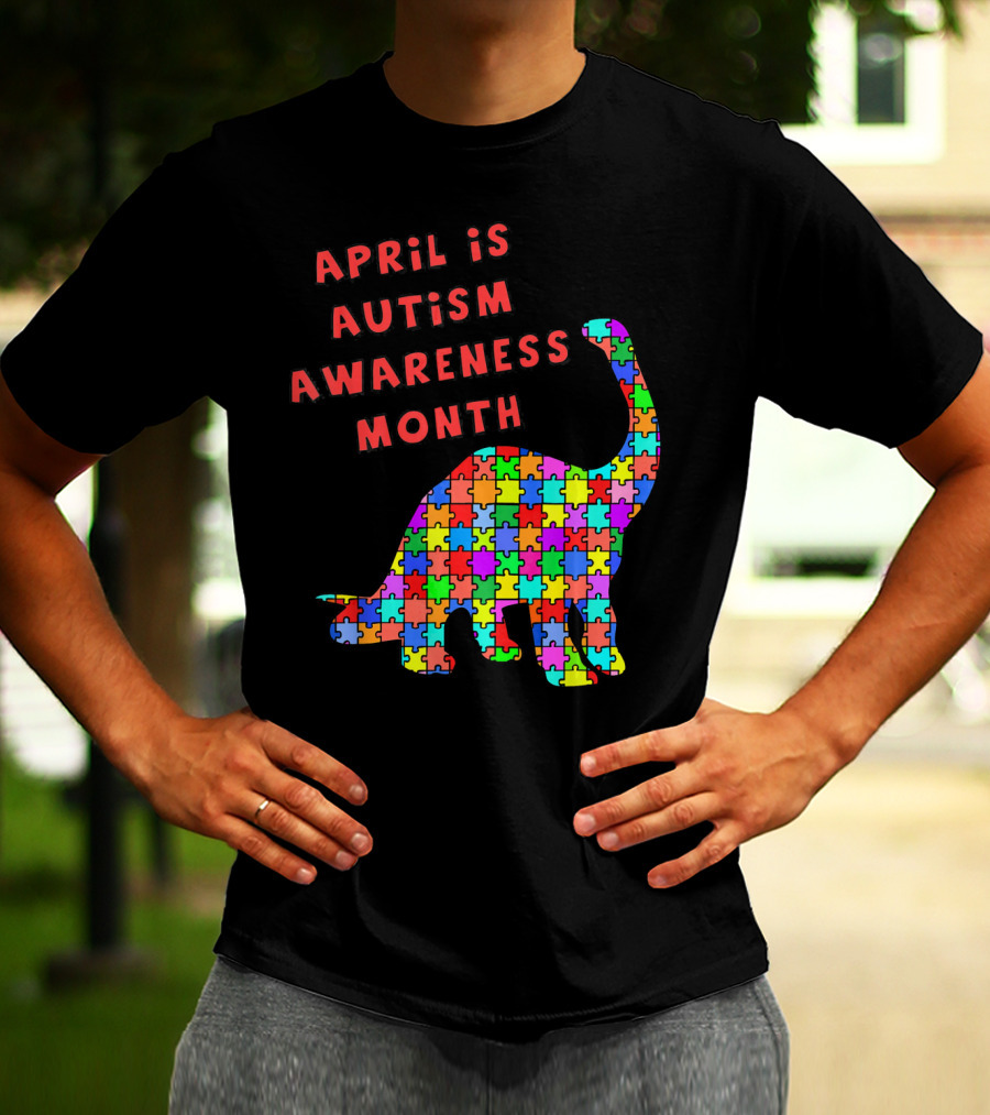 April Is Autism Awareness Month Jigsaw Dinosaur T-Shirt