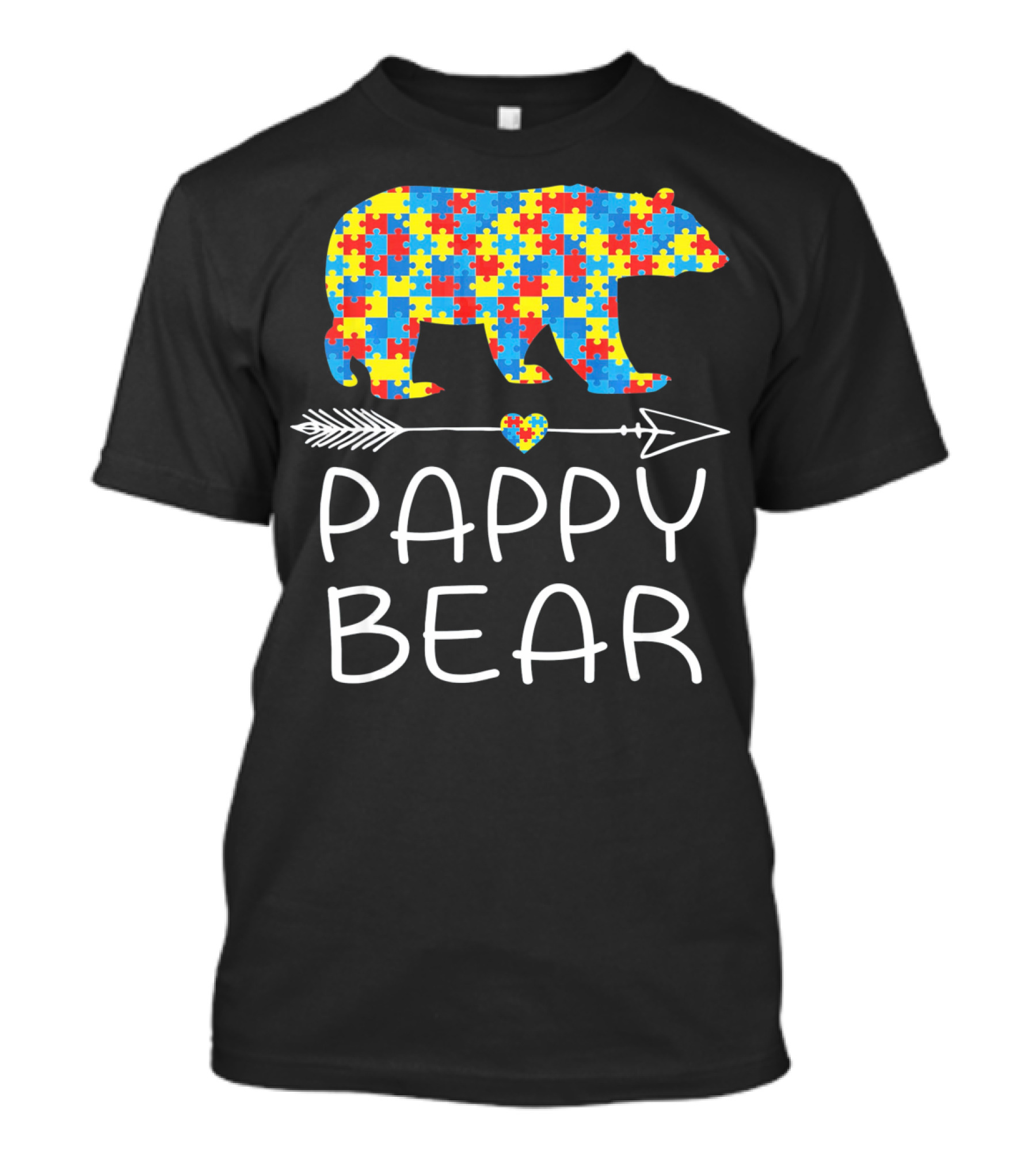 Pappy Bear Autism Awareness Puzzle Heart Arrow T-Shirt
