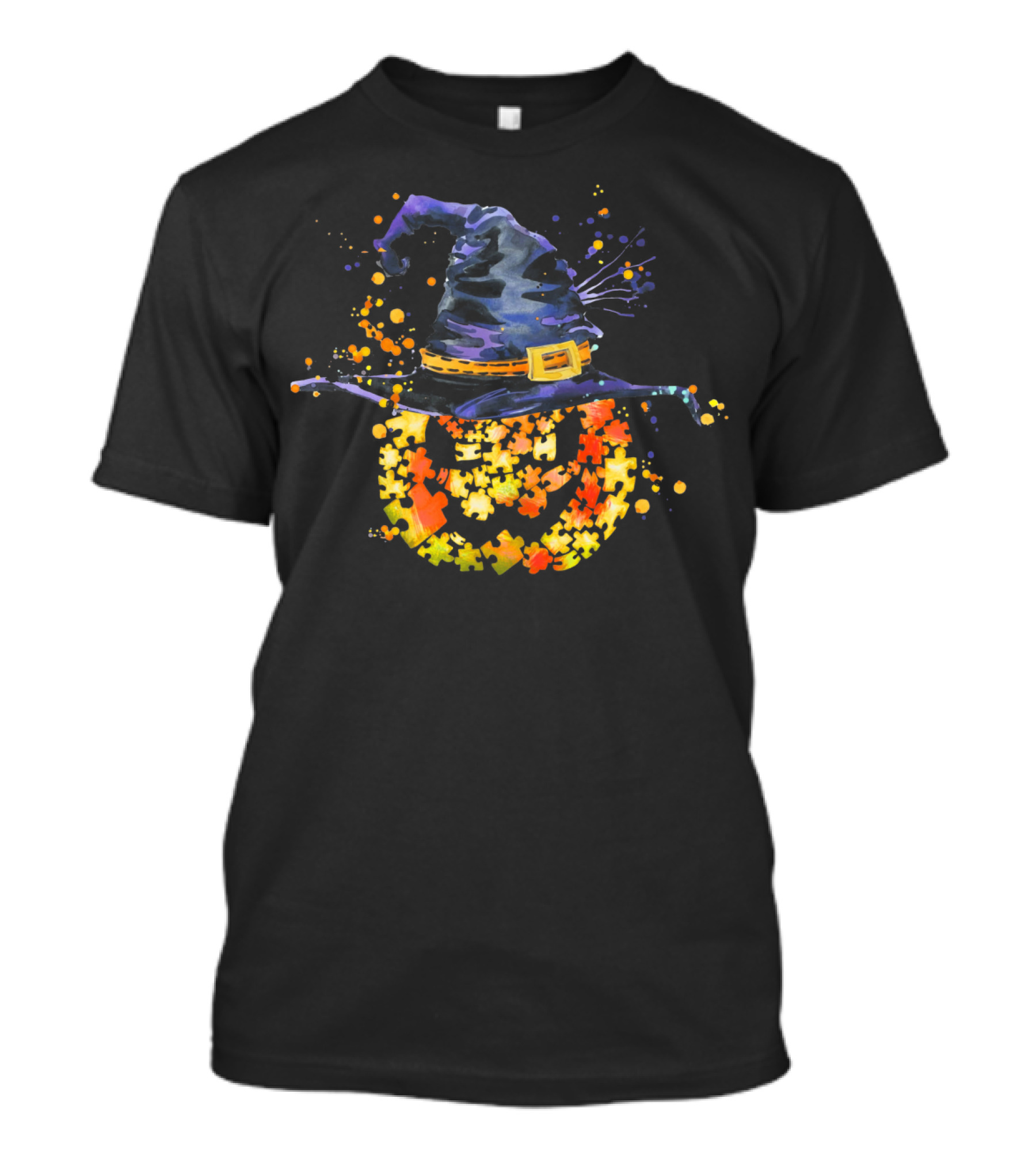 Witch Hat Pumpkin Puzzle Autism Awareness T-Shirt