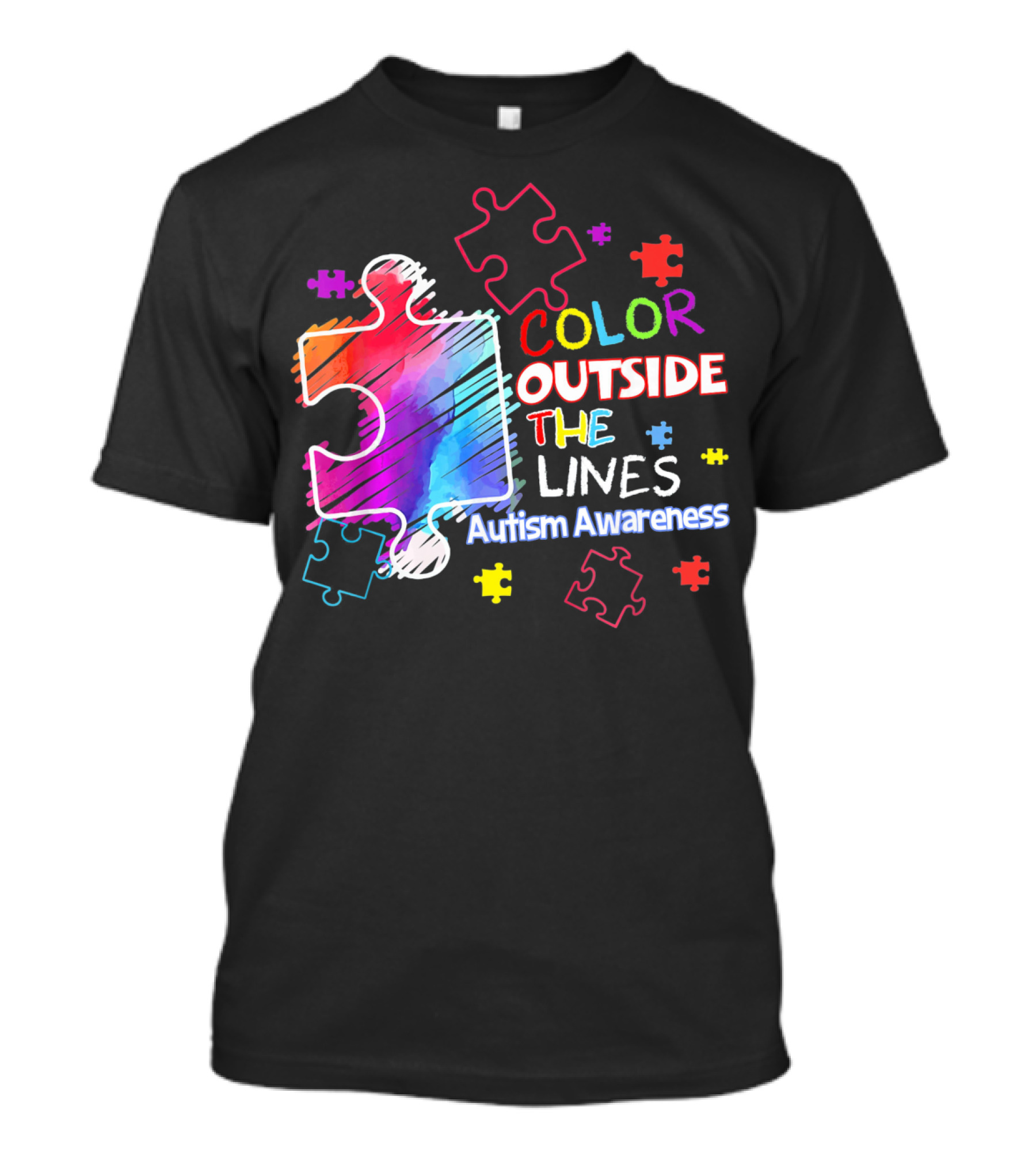 Color Outside The Lines Autism Awareness Puzzle Piece T-Shirt