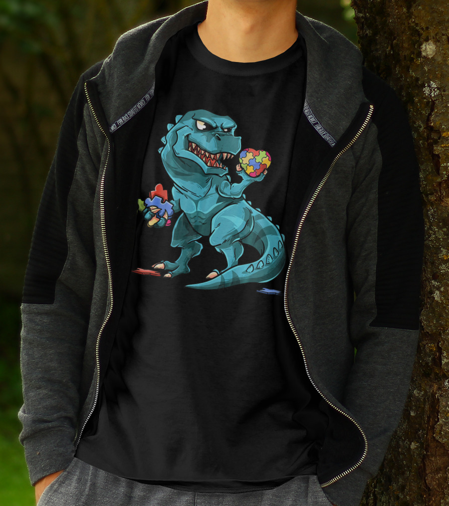 Autism Awareness Dinosaur Puzzle Rex Heart T-Shirt