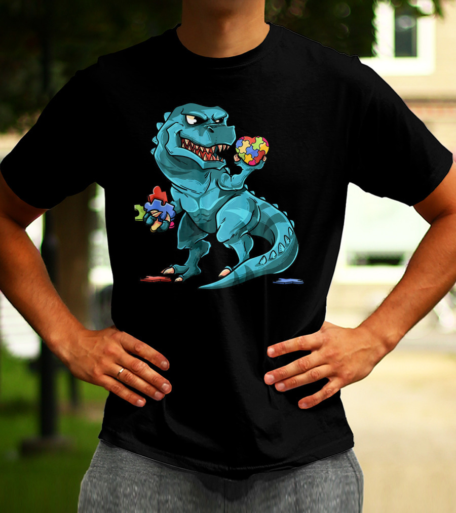 Autism Awareness Dinosaur Puzzle Rex Heart T-Shirt