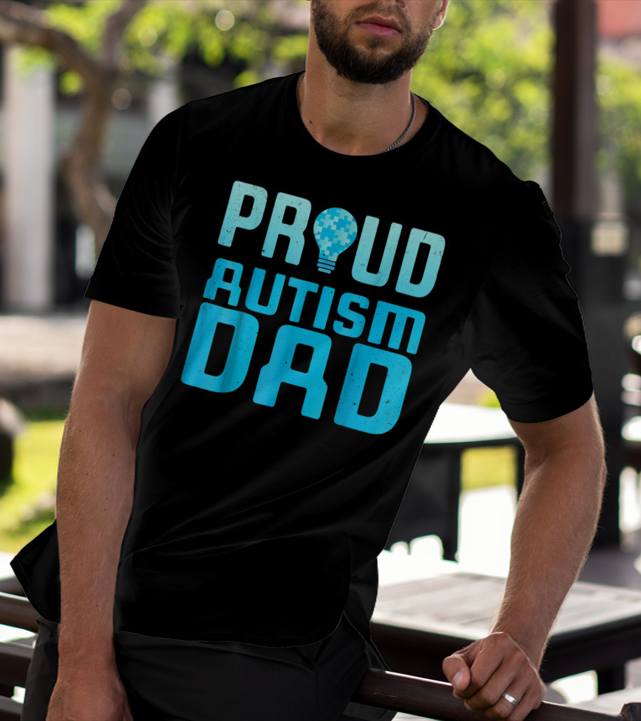 Proud Autism Dad Light Bulb Puzzle T-Shirt
