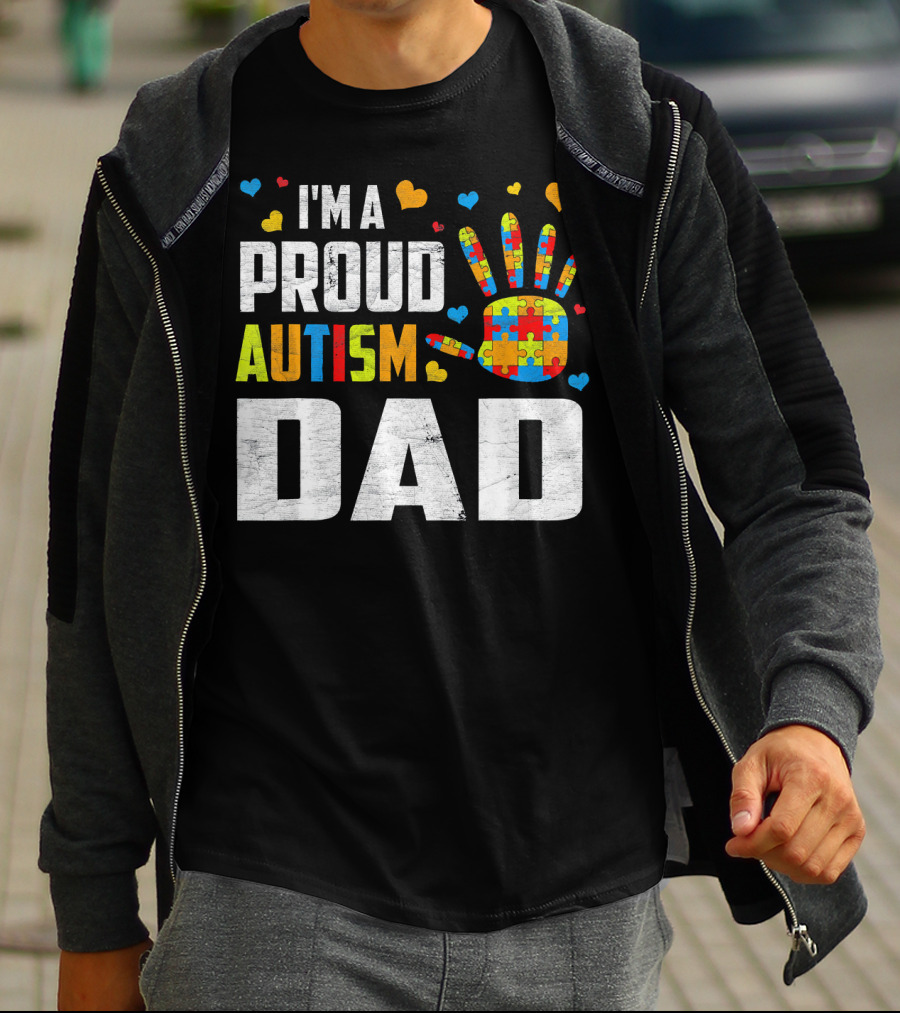 I'm A Proud Autism Dad Autism Awareness Puzzle Piece Heart T-Shirt