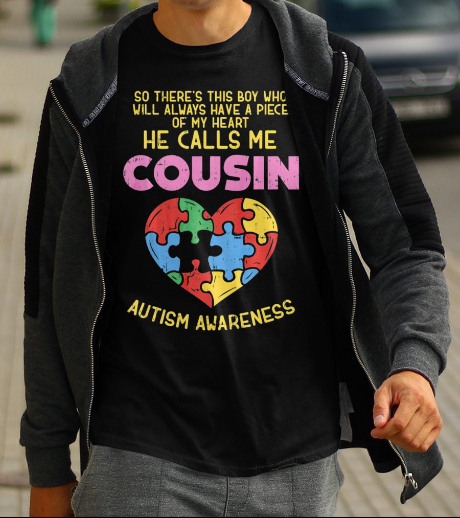 He Calls Me Cousin Autism Awareness Heart Puzzle T-Shirt