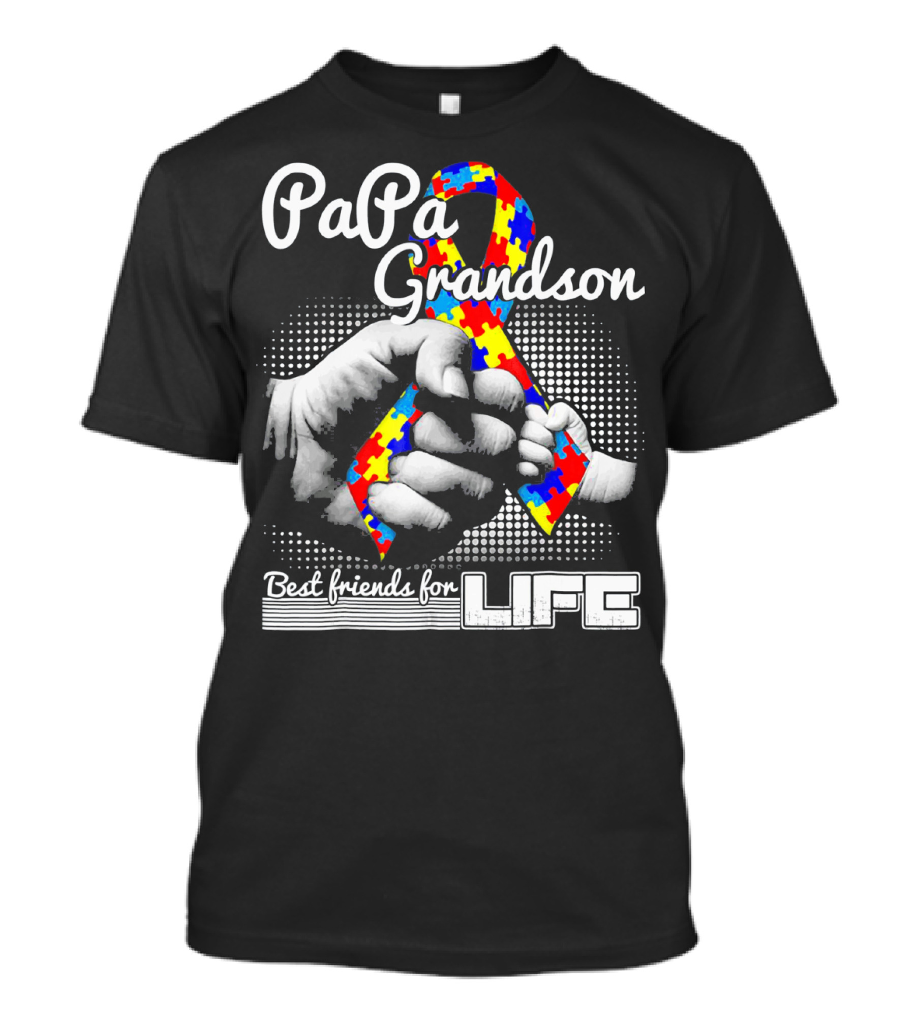 PaPa Grandson Best Friends For Life Autism Puzzle T-Shirt