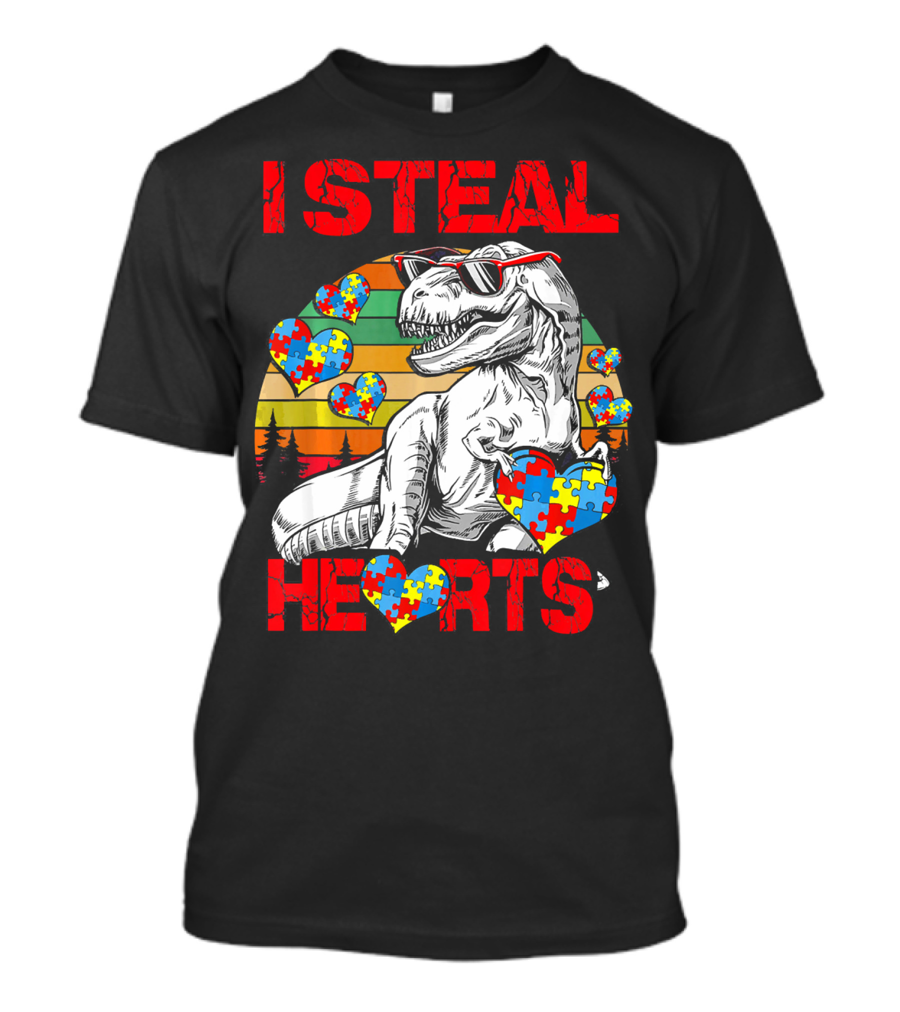 I Steal Hearts Autism Awareness Vintage Dinosaur T-Shirt