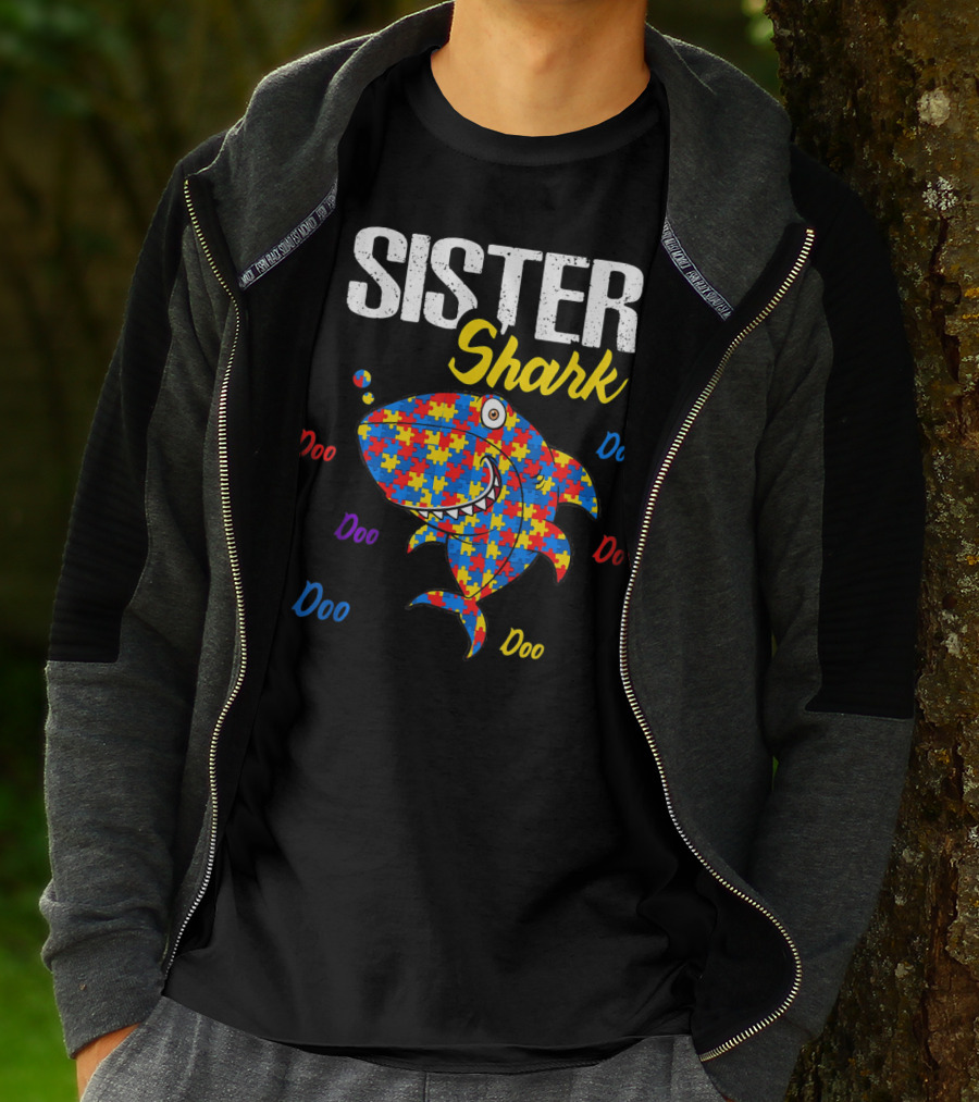 Sister Shark Autism Aware Puzzle Doo Doo T-Shirt