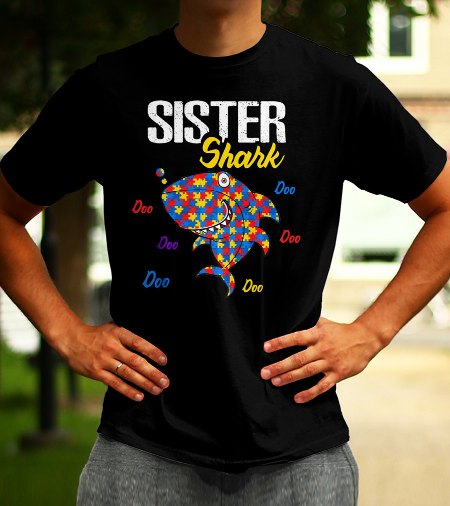 Sister Shark Autism Aware Puzzle Doo Doo T-Shirt