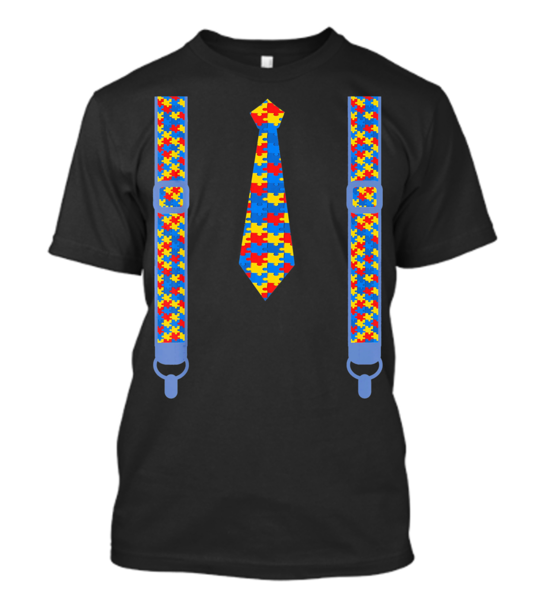 Autism Awareness Tie And Suspenders Puzzle T-Shirt