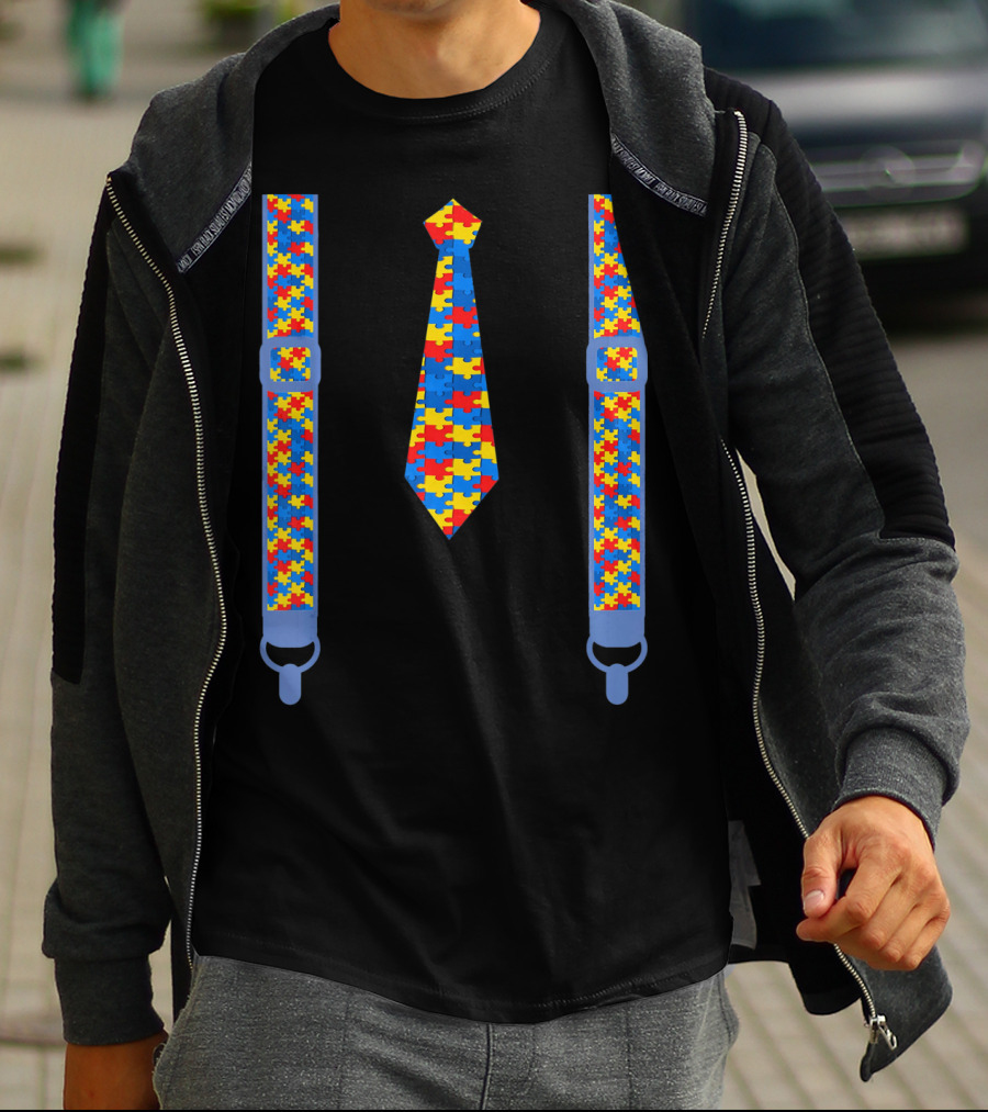 Autism Awareness Tie And Suspenders Puzzle T-Shirt
