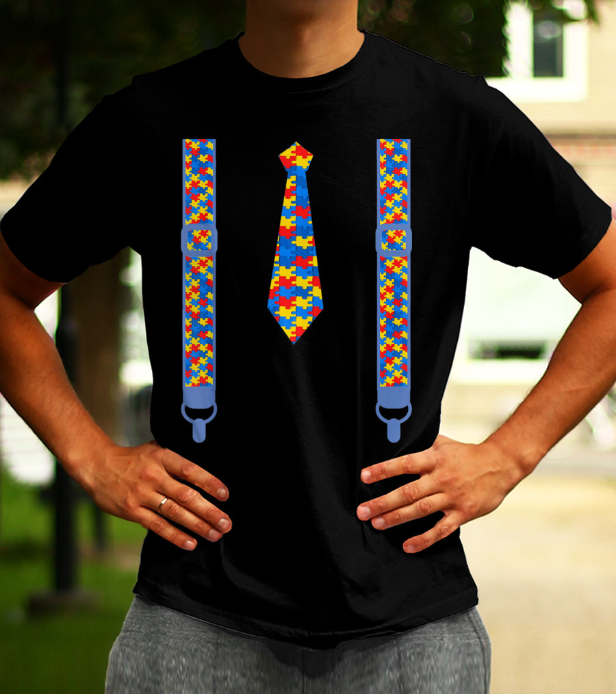 Autism Awareness Tie And Suspenders Puzzle T-Shirt
