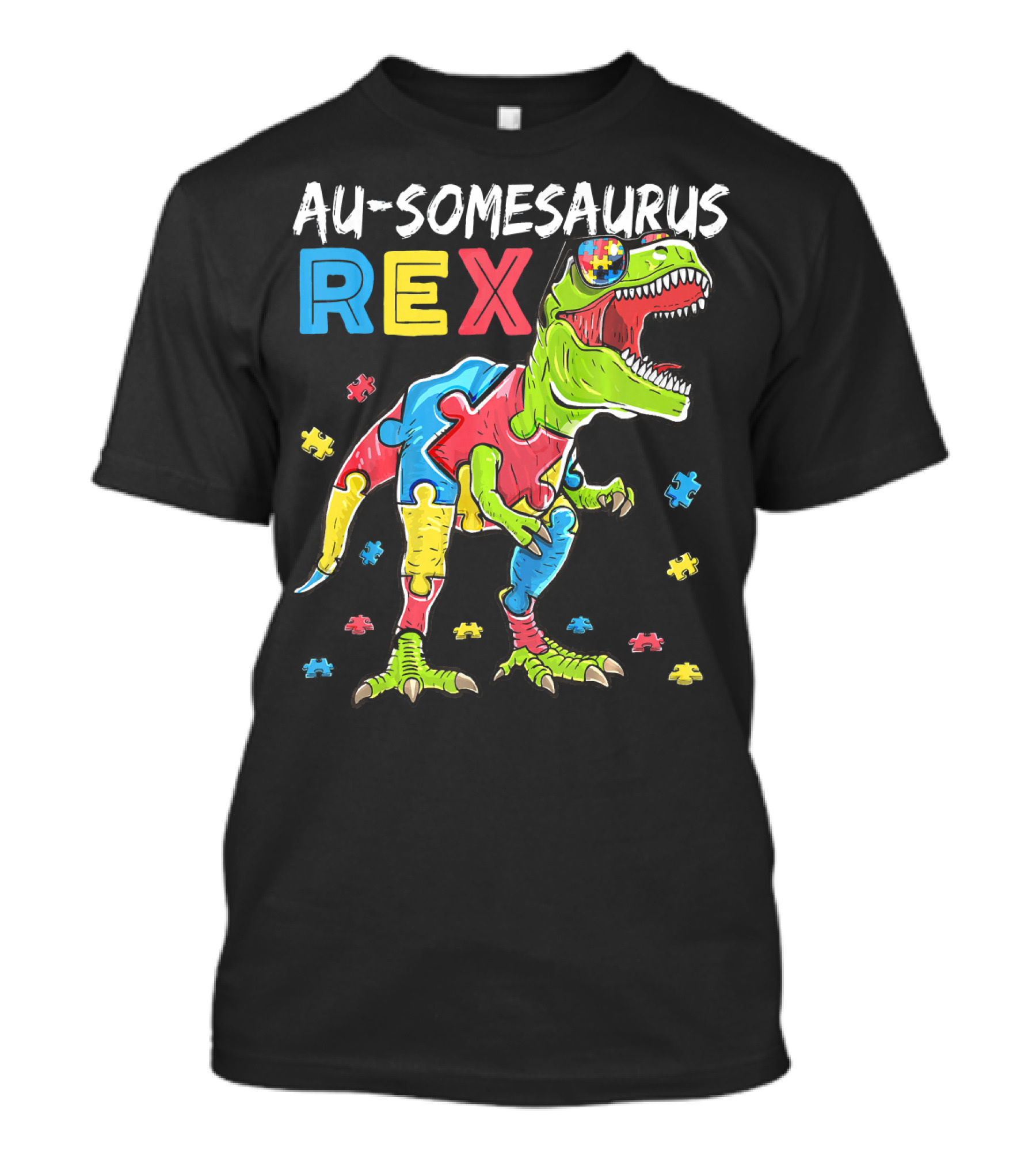 Au-somesaurus Rex Dinosaur Autism Awareness Puzzle Pieces T-Shirt