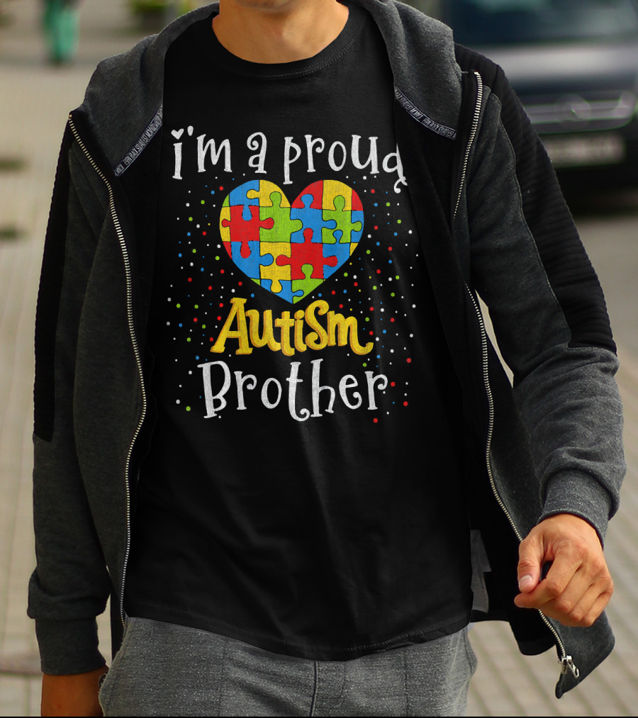 I'm A Proud Autism Brother Autism Awareness Heart Puzzle T-Shirt