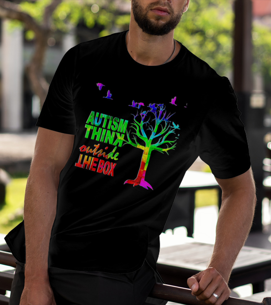 Autism Awareness Think Outside The Box Ribbon MomDadKid Autist T-Shirt