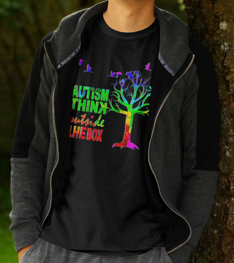 Autism Awareness Think Outside The Box Ribbon MomDadKid Autist T-Shirt