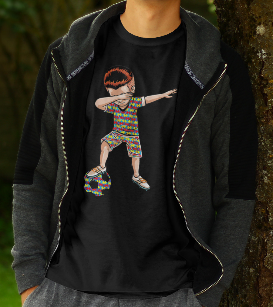 Dabbing Boy Soccer Autism Awareness Puzzle T-Shirt