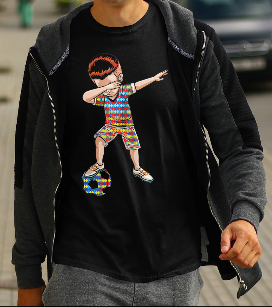 Dabbing Boy Soccer Autism Awareness Puzzle T-Shirt