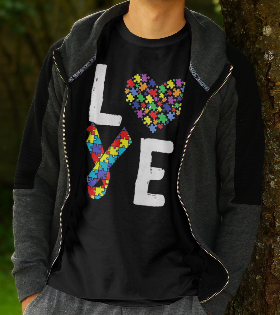 Love Autism Awareness DadK Heart Puzzle T-Shirt