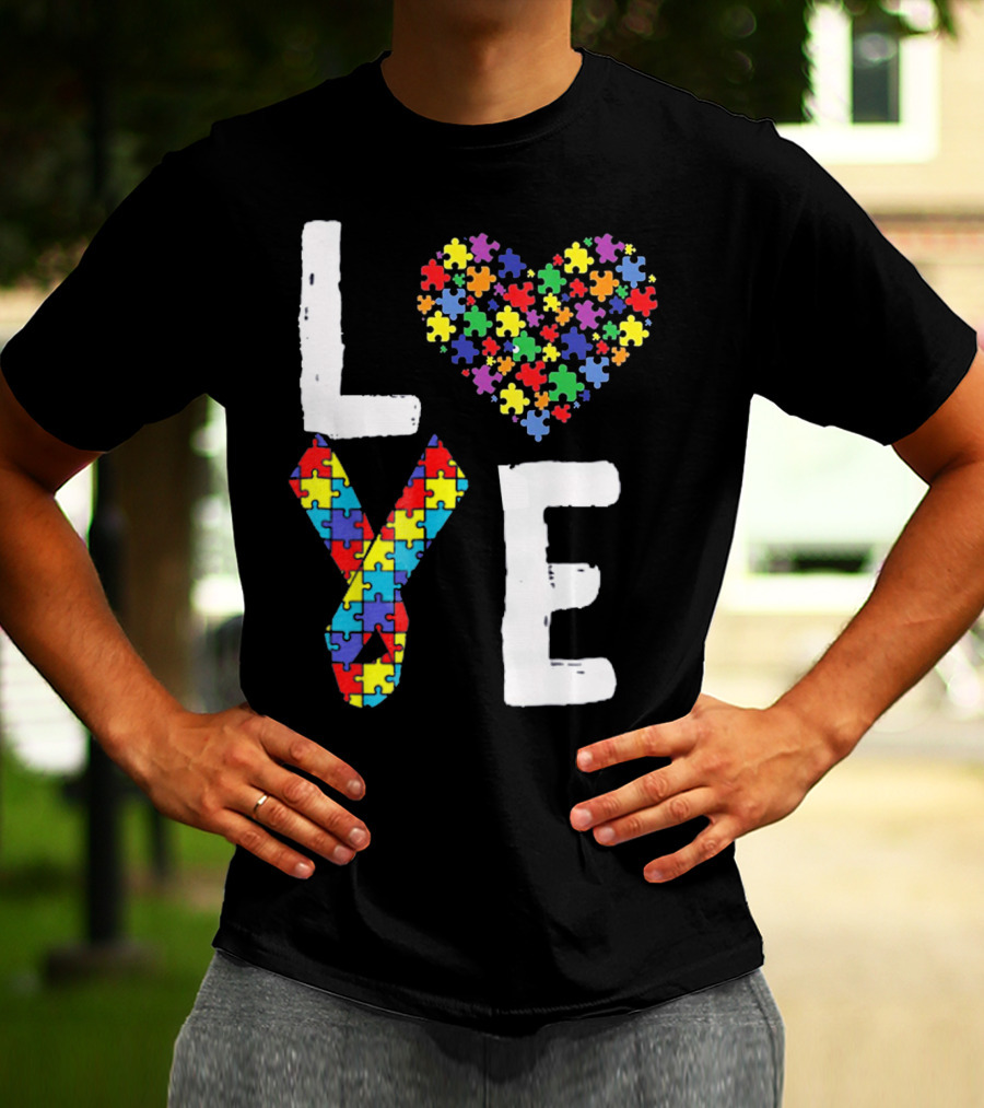 Love Autism Awareness DadK Heart Puzzle T-Shirt