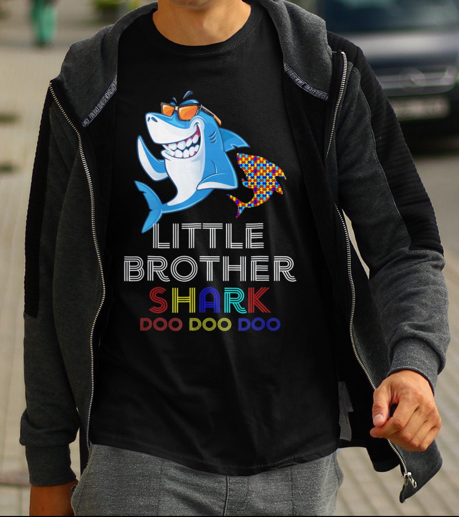 Little Brother Shark Autism Awareness Doo Doo Doo T-Shirt