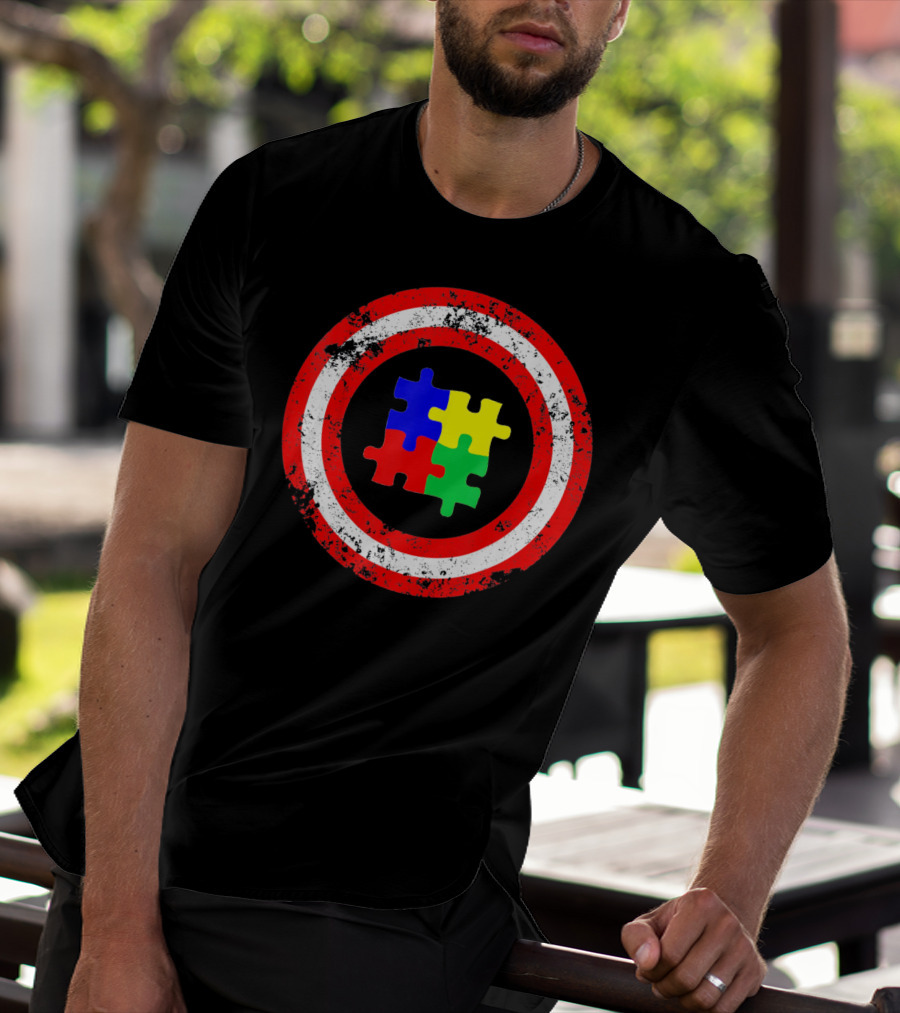 Captain Autism Awareness Shield Puzzle T-Shirt