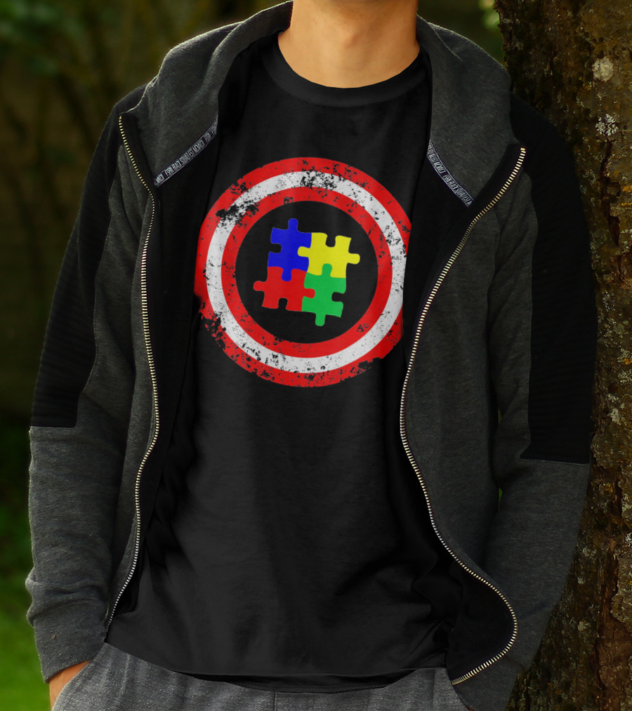 Captain Autism Awareness Shield Puzzle T-Shirt