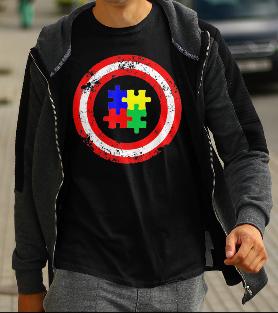 Captain Autism Awareness Shield Puzzle T-Shirt
